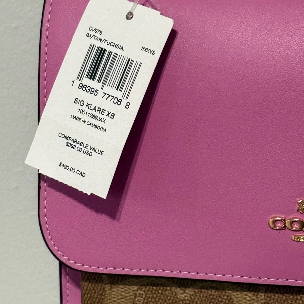 Coach Pink and Brown Leather Chain Crossbody Bag - Picture 3 of 10